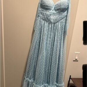 Light Blue Polka Dot Maxi Dress